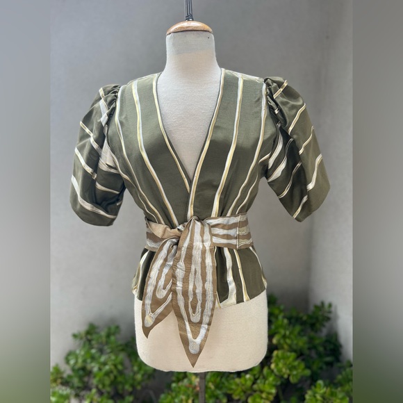 Vintage gorgeous Art to wear olive green jacket top silvers belt XS Terry & Toni - Picture 1 of 11